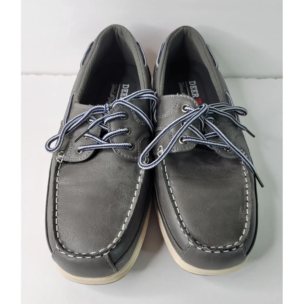 Deer Stags Mitch Grey Boat Shoes Men 10M Island Stags Memory Foam Loafers 23124‎